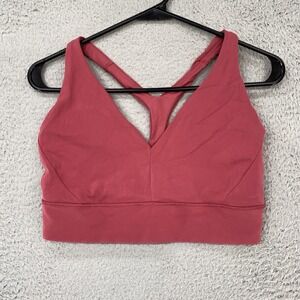 Athleta Sports Bra Womens Medium Pink V-Neck Racerback No Pads Yoga Gym Workout